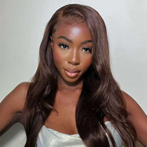 Colored wig with a red - orange hue for a warm and energetic lookJunoda Chocolate Brown Straight Lace Front Wig Color #4 Affordable 12-30inch Medium Long Length Wigs