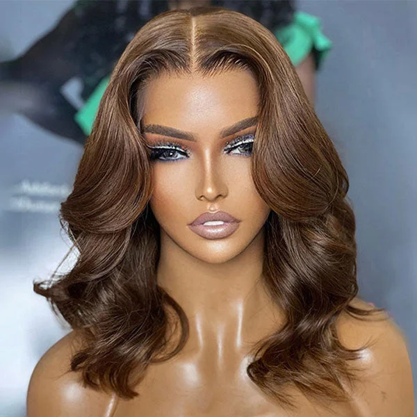 Colored wig with a natural - looking root for a more realistic lookJunoda Color 4 Light Brown Body Wave Bob Wig Chocolate Brown Human Hair Wigs for Sale