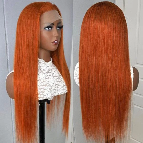 Synthetic colored wig with a heat - resistant formula for easy stylingJunoda Ginger Blonde Straight Hair 4x4 Lace Closure Wig 150% Density