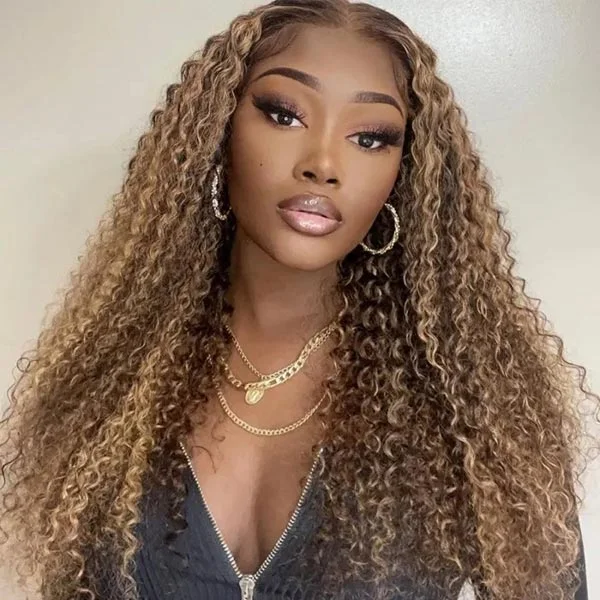 Colored wig with a purple - violet shade for a regal and elegant lookJunoda Hair Highlight Kinky Curly 13x4 Transparent Lace Frontal Human Hair Wigs Brazilian Human Hair 180% Density