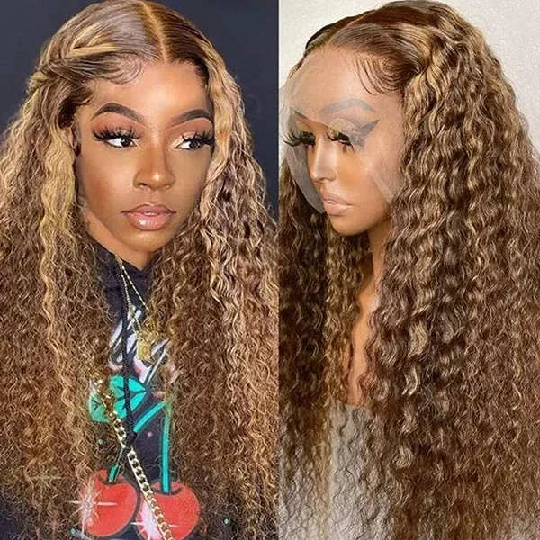 Colored wig with a side - swept bang for a sophisticated lookJunoda Hair Highlight Kinky Curly Human Hair Wigs