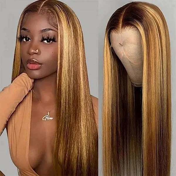 Colored wig with a wavy texture for a beachy and fun lookJunoda Hair Highlight Straight Hair 13x4 Lace Front Human Hair Wig Malaysian Remy Hair Flash Deal