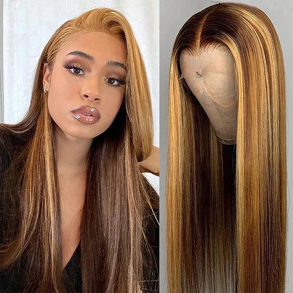 Colored wig with a curly texture for a bold and stylish choiceJunoda Hair Highlight Wigs Straight 13x4 Lace Frontal Human Hair Wigs