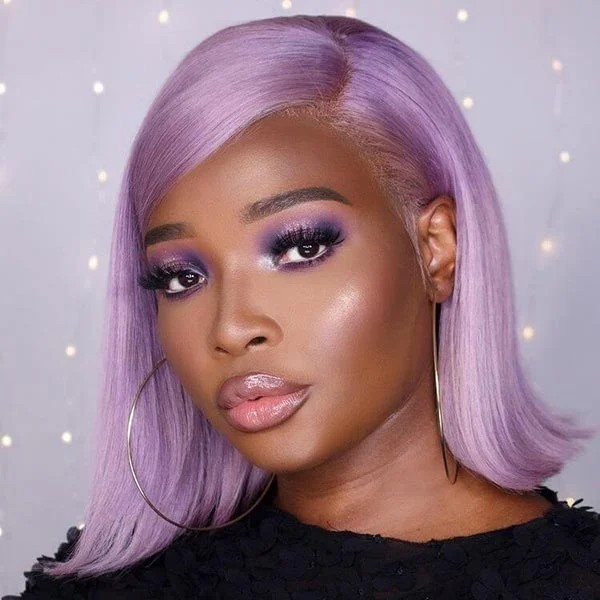 Colored wig with a pre - plucked hairline for a more natural lookJunoda Light Purple Color Straight Bob Wig Blunt Cut Short Human Hair Wigs on Black Girl