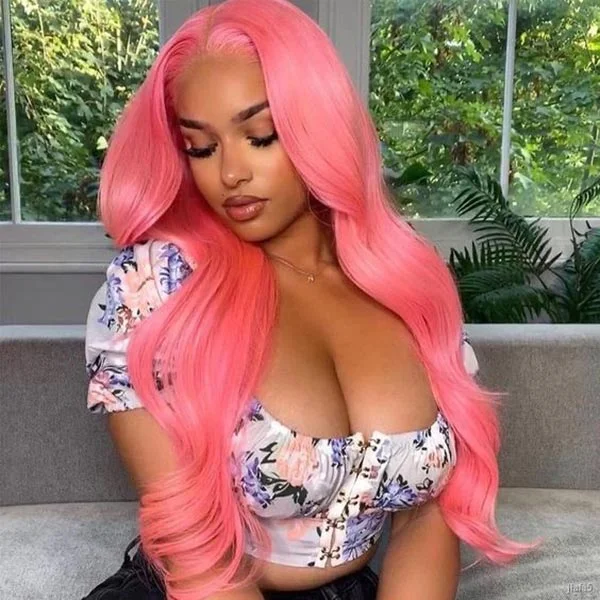 Human - hair colored wig for a natural and luxurious feelJunoda Pink Wig Body Wave Virgin Human Hair Wigs Colored Transparent Lace Front Wig Ideas