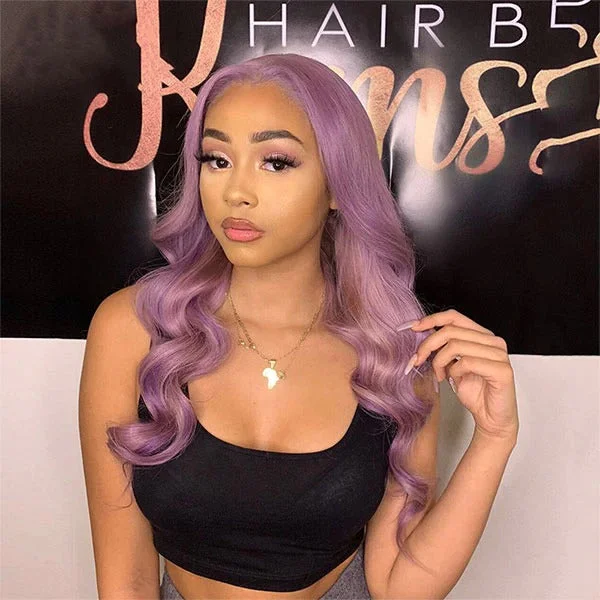 Colored wig with a natural - looking root for a more realistic lookJunoda Purple Body Wave Wig Pre Plucked Light Lavendor Colored Human Hair Wigs