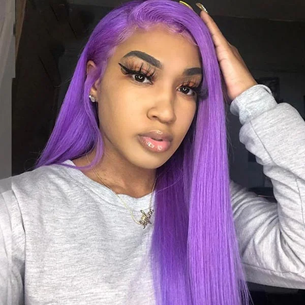 Synthetic colored wig with a heat - resistant formula for easy stylingJunoda Purple Wig Silky Straight Colored 4x4 13x4 Lace Front Human Hair Wigs for Women