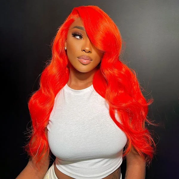 Colored wig with a pre - bleached knot for a natural - looking scalpJunoda Red Body Wave Wig Virgin Human Hair 4x4 13x4 Transparent Lace Frontal Wig