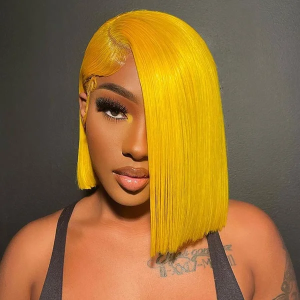 Colored wig with a purple - violet shade for a regal and elegant lookJunoda Yellow Bob Wig Brazilian Straight Virgin Human Hair Wigs Deals Party Hairstyles