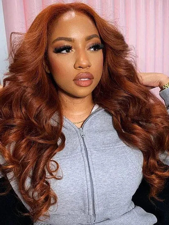 Colored wig with a pre - bleached knot for a natural - looking scalp#35 Auburn Hair Wig 3D Body Wave 5x5 13x4 13x6 Lace Human Hair Wigs