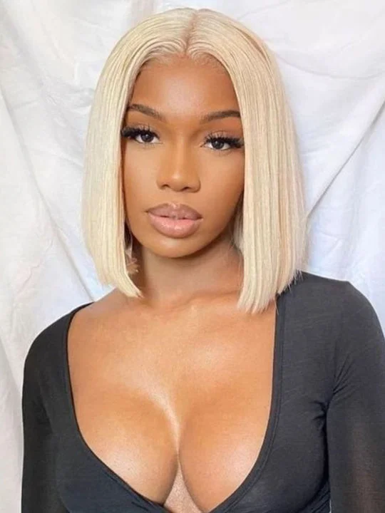 Adjustable - cap colored wig for a comfortable fit613 Honey Blonde Bob Wig 13x4 HD Transparent Lace Front Human Hair Wigs