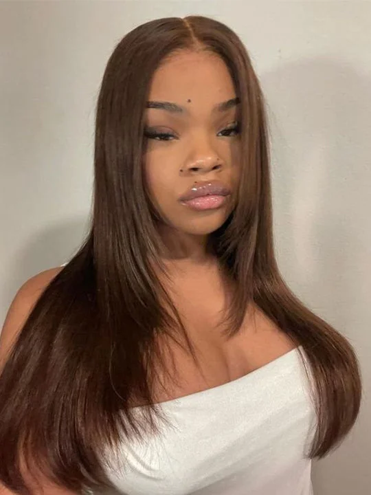 Colored wig with a purple - violet shade for a regal and elegant lookLayered #4 Chocolate Brown Wig Straight Hair 5x5 13x4 Lace Front Wigs Human Hair