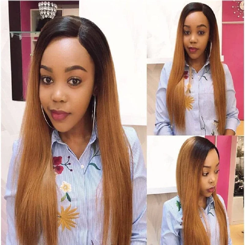 Colored wig with a middle - part for a classic and elegant stylelumiere 1B/30 Ombre Straight 4x4/5x5/13x4 Lace Closure/Frontal 150%/180% Density Wigs For Women Pre Plucked