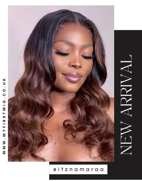 Colored wig with a red - orange hue for a warm and energetic lookMINENHLE - INDIAN HUMAN HAIR OMBRE BROWN BEACH WAVE LACE FRONT WIG - LFW068