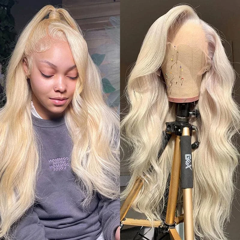 Colored wig with a natural - looking root for a more realistic lookSpring Sale Mslynn 613 Blonde Color Wig Body Wave Human Hair Transparent 13x4 Lace Front Wig