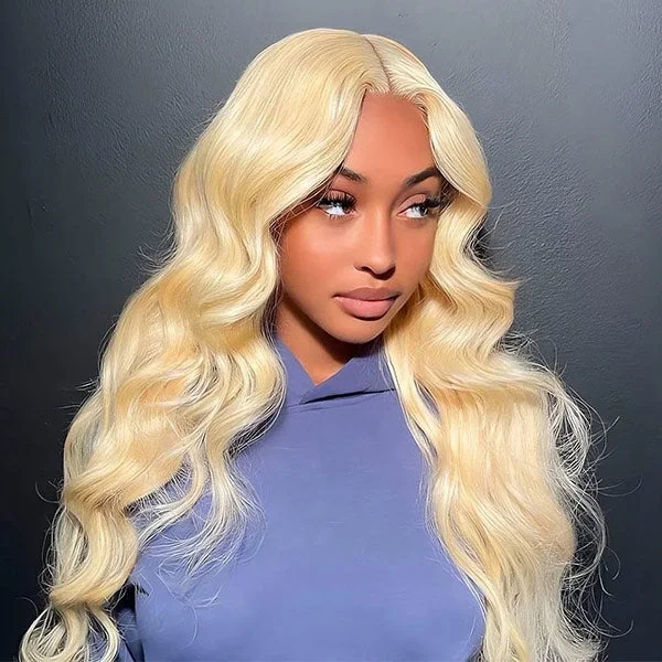 Synthetic colored wig with a heat - resistant formula for easy stylingMslynn 613 Blonde Wig Body Wave Human Hair Wigs Long Blonde Wig Lace Front Wigs