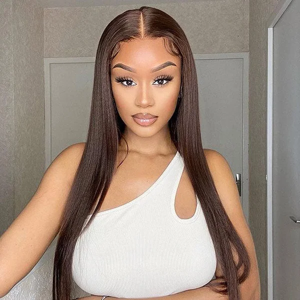 Colored wig with a wavy texture for a beachy and fun lookDark Brown Colored Wigs Straight Hair Brown 13x4 Straight Human Hair Wig 4x4 Lace Closure Wig