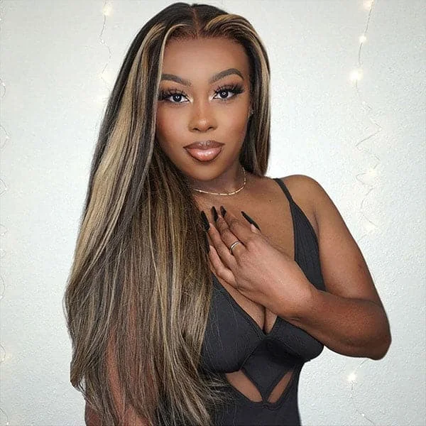 Synthetic colored wig with a heat - resistant formula for easy stylingMslynn Balayage Highlight Wig Transparent 13X4 Lace Front Wigs Straight Human Hair Wig