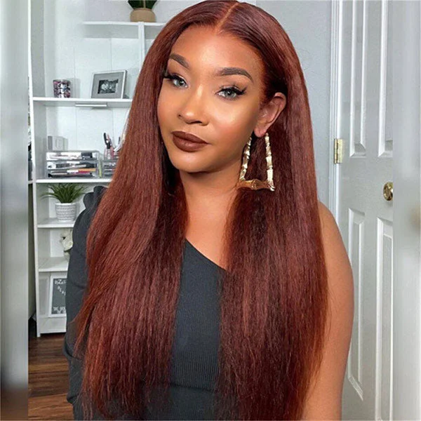 Colored wig with a silver - grey color for a trendy and cool - toned lookMslynn #33 Reddish Brown Kinky Straight 13x4 Lace Front Wig Glueless Wig