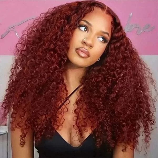 Human - hair colored wig for a natural and luxurious feelMslynn Reddish Brown Deep Curly Hair 13x4 Lace Front Wig #33 Colored Wigs