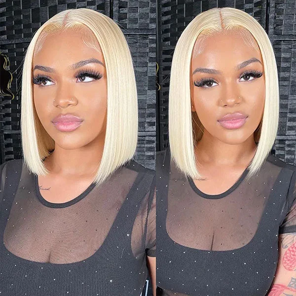 Colored wig with a side - part for a more flattering appearanceStraight 613 Blonde Bob Wig 13x4 Lace Front Human Hair Wig Pre Plucked