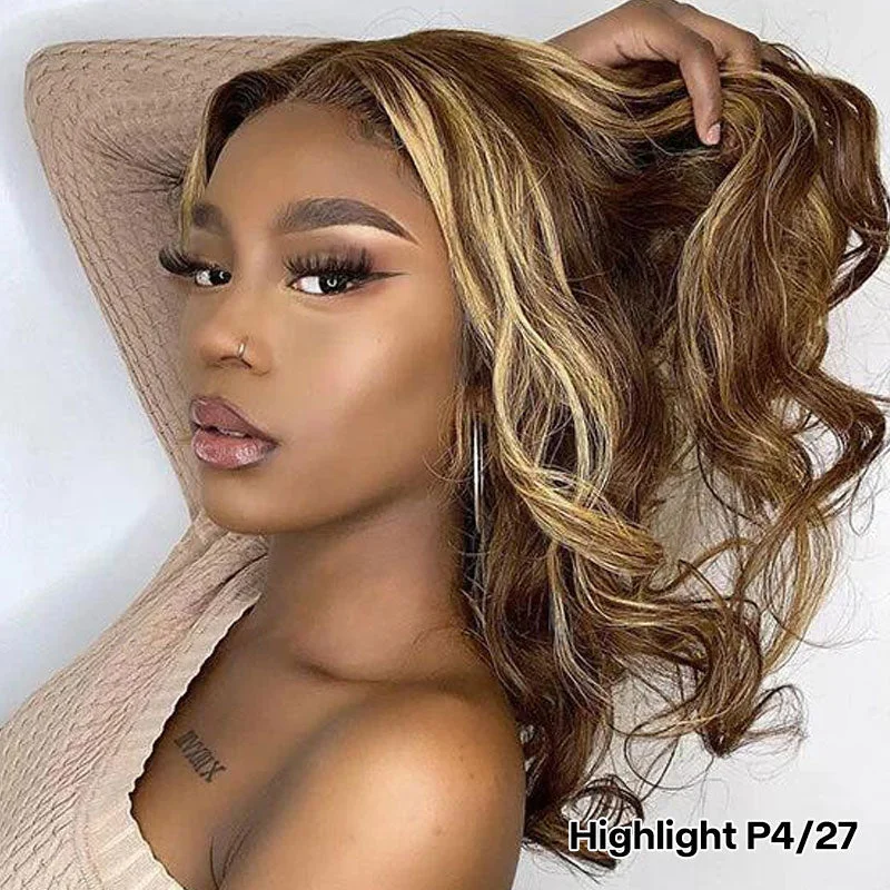 Colored wig with a red - orange hue for a warm and energetic lookSpecial Offer Highlight Loose Body Wave Bob Wig Pre Cut 6x5 HD Lace Wear Go Glueless Wig