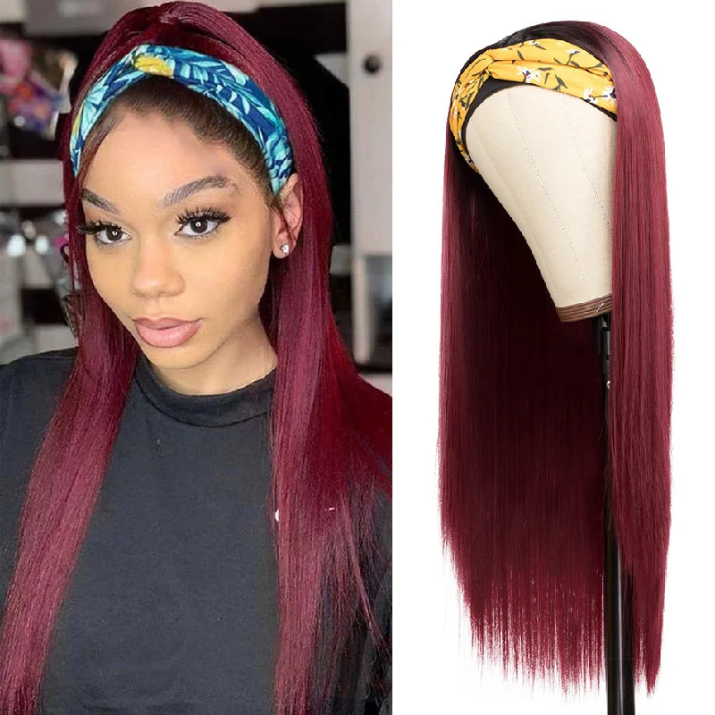 Colored wig with a blue - green ombre effect for a unique and trendy appearanceOmbre 1B/99J Straight Headband Full Machine Made None Lace Human Hair Wig