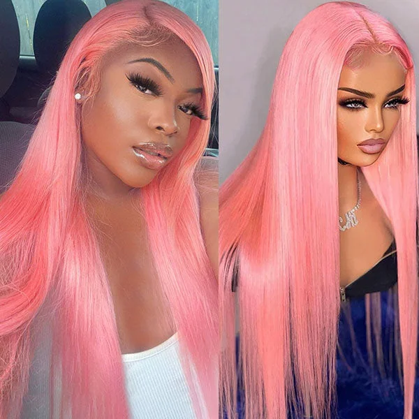 Colored wig with a straight texture for a sleek and minimalist lookPink Human Hair Wig Straight Barbie Doll Wigs 13x4 HD Lace Front Wigs 30 Inch Colored Wigs