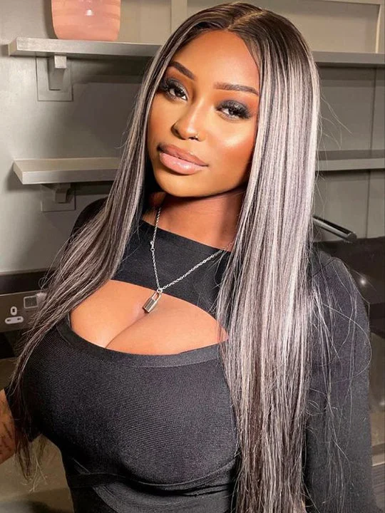 Colored wig with a 150 - density for a full and thick appearancePlatinum Blonde Highlights Straight Hair Piano Color 13x4 Transparent HD Lace Front Human Hair Wigs