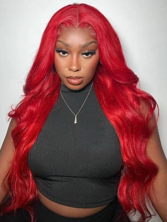 Colored wig with a red - orange hue for a warm and energetic lookRed Wig Dyed From 613 Blonde Hair 13x4 HD Lace Front Human Hair Wigs 180% Density