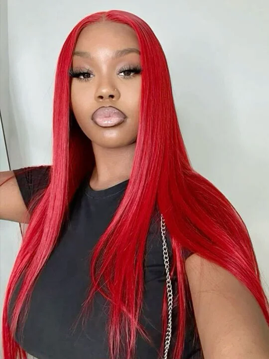 Synthetic colored wig with a heat - resistant formula for easy stylingRed Wig Straight Hair Dyed From 613 Blonde Hair 13x4 Lace Front Human Hair Wigs