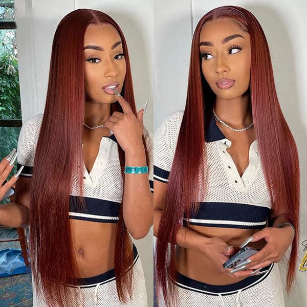 Colored wig with a natural - looking root for a more realistic lookMslynn #33 Reddish Brown Color Wig 13x4 Straight Lace Front Wig Transparent Lace Wigs