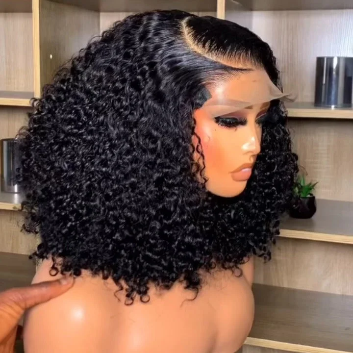 Colored wig with a wavy texture for a beachy and fun lookSunshine Chic Glueless Short Curly Transparent Lace Bob Wigs Brazilian Human Hair Pre Plucked Hairline Nature Color -Amanda Hair