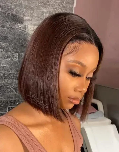 Colored wig with a natural - looking root for a more realistic lookTouchedbymary - Human Hair Ombre Blunt Cut Lace Front Wig - TBM001