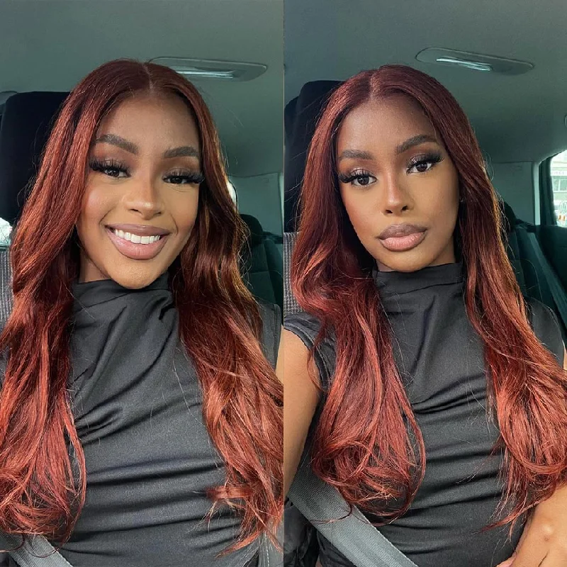 Colored wig with a red - orange hue for a warm and energetic lookWear Go 6x5 Pre Cut Lace Reddish Brown Straight/Body Wave Glueless Wigs