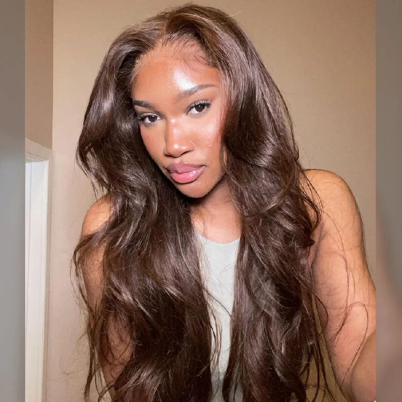 Synthetic colored wig with a heat - resistant formula for easy stylingWear Go 6x5 Pre Cut HD Lace #4 Dark Brown Straight Body Wave Glueless Wig