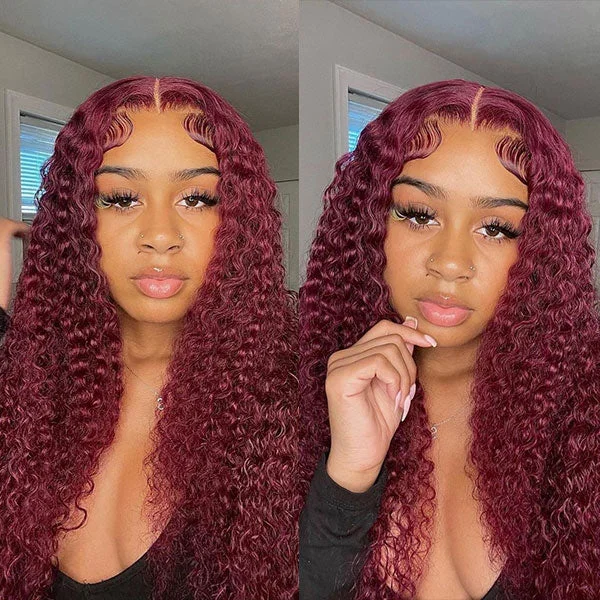 Colored wig with a silver - grey color for a trendy and cool - toned lookGlueless Color Wigs Kinky Curly 99J Burgundy Color Wear Go Glueless Wig Pre-cut Lace Wig Preplucked 4x6 HD Lace Wig