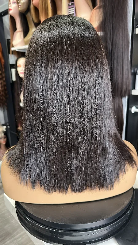 Human - hair wig with a straight texture for a sleek and minimalist look12-14 Custom Made