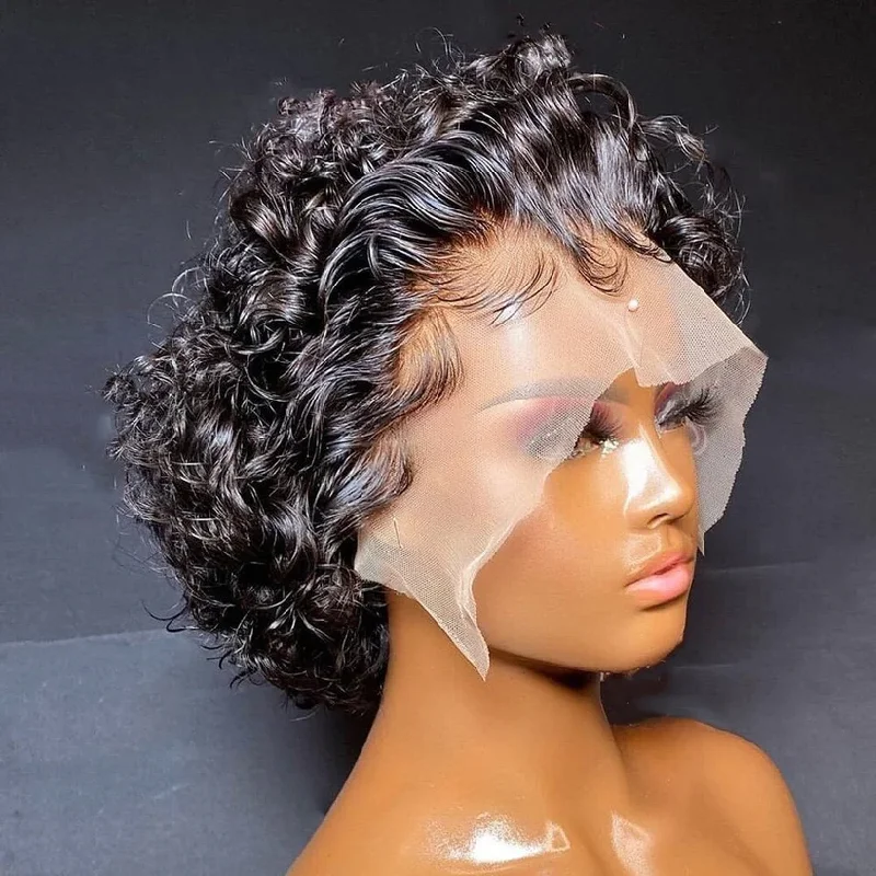 Full - lace wig with a natural - looking hairline for a seamless appearance13x4 Pixie Cut Prestyled Preplucked Human Hair Lace Front Wig