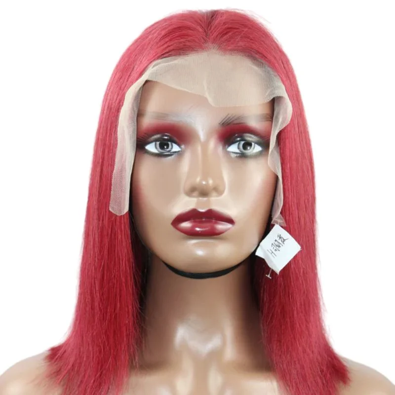 Malaysian - human - hair wig with a smooth and silky texture13X4 Straight Red Bob Wig Human Hair