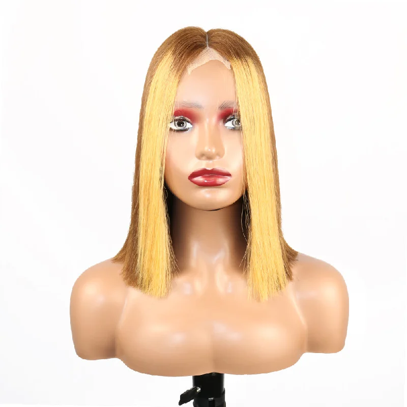 Indian - human - hair wig with a natural - looking shine2x6 Brown Wig 180% Density Highlight Bob Wig