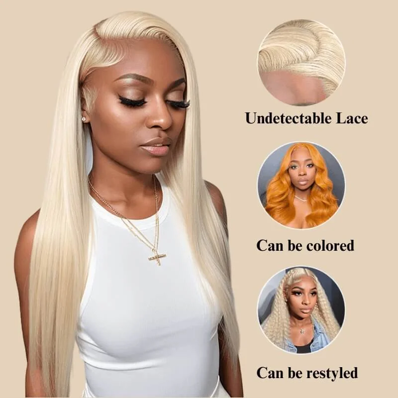 Human - hair wig with a pre - plucked hairline for a more natural look#613 Blonde Human Hair Lace Front Wig