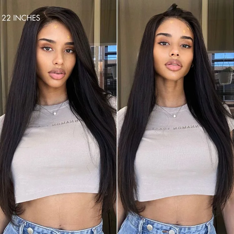 Brazilian - human - hair wig with a full and voluminous lookBrennas Hair Straight 12A Upgraded Versatile 9X7 Easy To Go Glueless Wigs Human Hair Pre Plucked Pre Cut Transparent Lace Front Wigs 180% Density