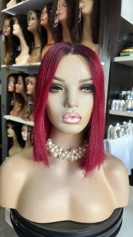 Human - hair wig with a natural - looking root for a more realistic lookAlinna Red