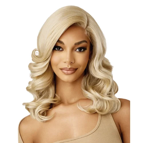 Lace wig with a platinum - blonde color for a bold and trendy lookAluna Sleeklay Part Synthetic Lace Front Wig by Outre