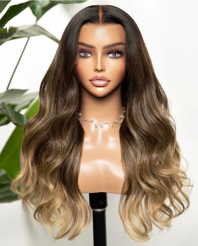 Human - hair wig with a 180 - density for a full and thick appearanceBalayage Dark Blonde Human Hair Wig - Glueless Wig