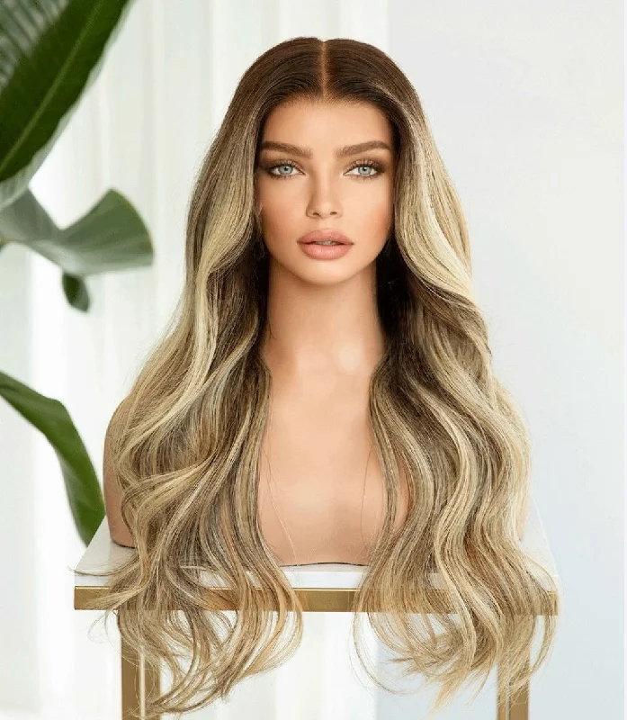 Human - hair wig with a wavy texture for a beachy and relaxed lookBalayage Light Blonde Human Hair Wig - Glueless Wig