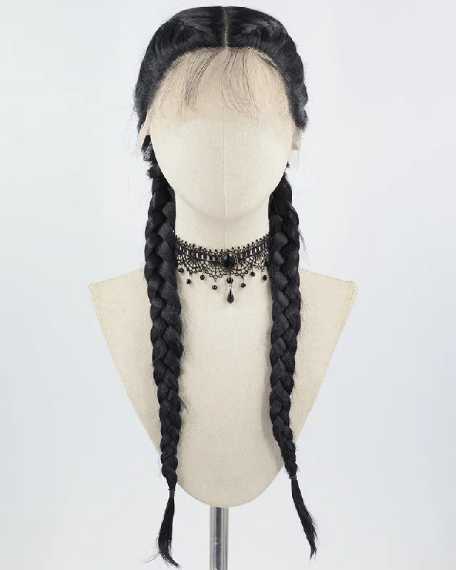 Child - friendly braided wigs with a soft and gentle feelBlack Braid Synthetic Lace Front Wig WT069