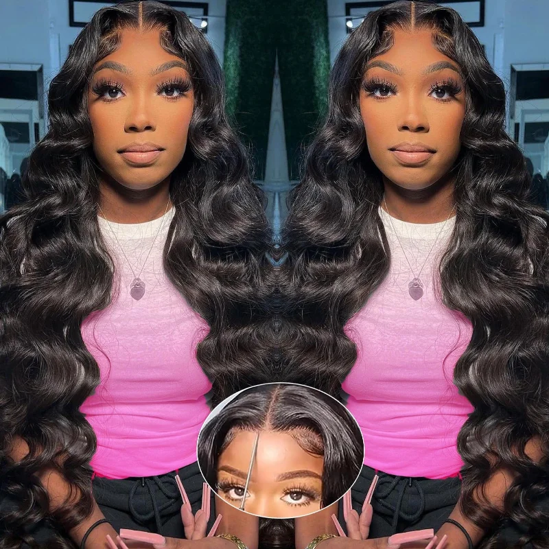 Human - hair wig with a side - part for a more flattering appearanceBrennas Hair Body Wave Wig 6x6 HD Pre-Cut Ready To Go Glueless Human Hair Wigs For Women Natural Black