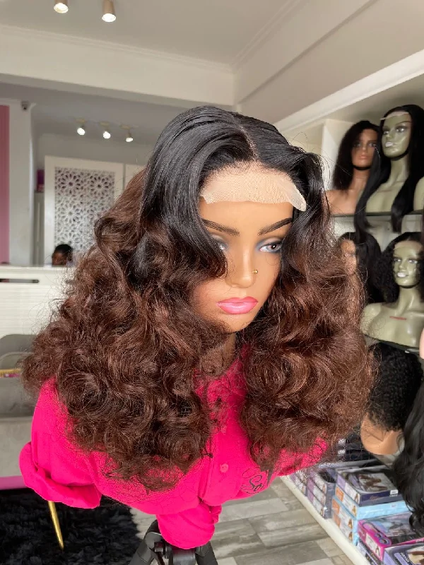 Human - hair wig with a honey - blonde color for a warm and sunny lookBrown Sunshine Spiral Curl Double Drawn Human Hair Wig